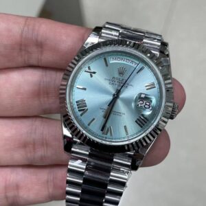 Rolex Day-Date 40 – Platinum with Ice-Blue Dial & Fluted Bezel
